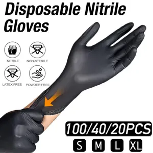 100/40/20 pcs/bag, black disposable cleaning gloves, Durable Cleaning Gloves, suitable for kitchen dishwashing, household cleaning, latex-free, suitable for indoor and outdoor use, bathroom cleaning gloves