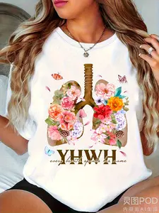 Men's & Women's Christian Faith T-Shirt - YHWH Every Breath Speaks His Name Hebrew Letters & Floral Print Religious Apparel, Breathable Casual Church Wear for Year-Round Hebrew Name of God Tee