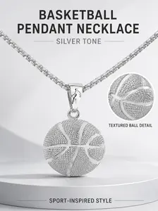 Men's Jewelry Necklace with Alloy 3D Basketball Pendant, Casual Streetwear Chain for Sports Lovers, Durable Birthday Gift Idea