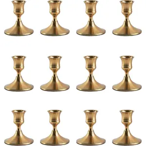 Gold Taper Candle Holder, Brass Candlestick Holders, Vintage for Table Centerpieces Wedding Christmas Decor (Gold, 12 Pcs)