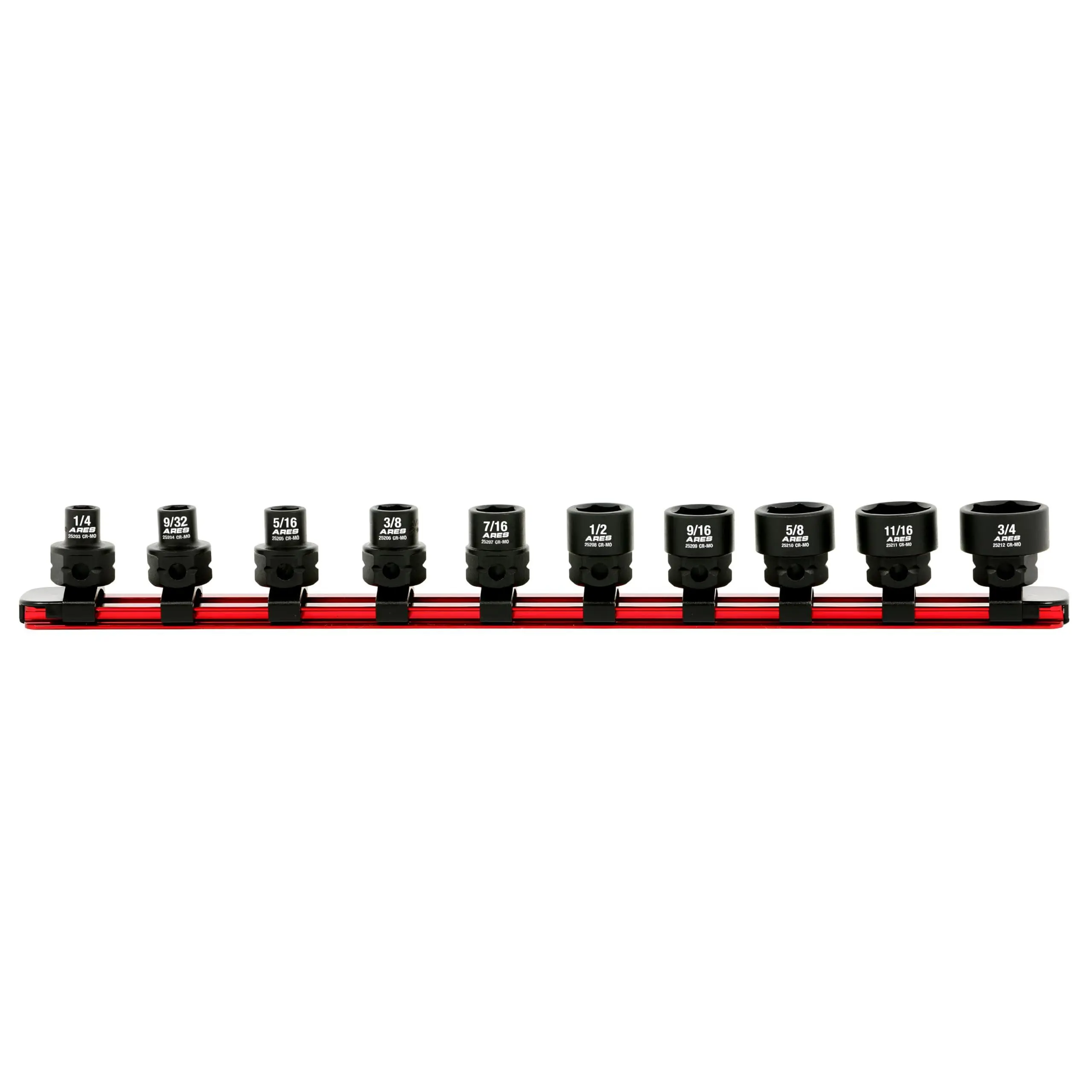 ARES 29021 – 11-Piece 1/2-Inch Drive SAE Low Profile Nano Impact Socket Set – Impact Grade Sockets Offer Greater Clearance Than Typical Shallow Sockets – Includes Aluminum Storage Rail