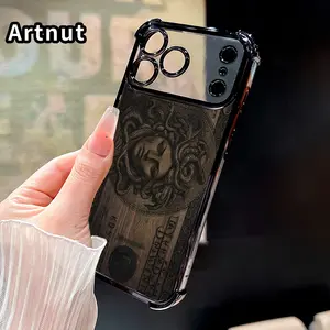 Money Medusa Wood Pattern Phone Case for iPhone 17 Pro Max 16 15 Plus Air 14 13 12 11 E Electroplated Cover with Airbag Shockproof Soft Silicone Casing