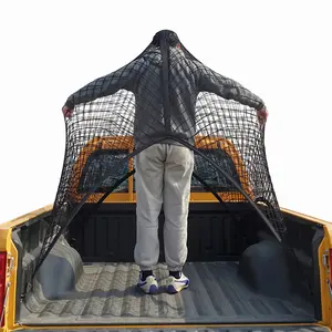 GJANSH Cargo Net for Pickup Truck Bed - Stretchable 4'x4' to 7'x7', High Elastic Fine Mesh 1''x1'' with 8 Metal Carabiners - Ideal for ATV, SUV, UTV, Truck and Boat Use (Double Layer) fathersdaygift