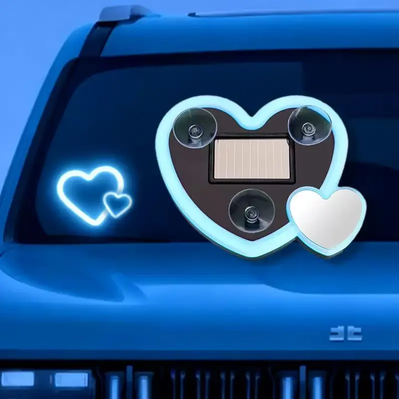 Solar-Powered Heart-Shaped LED Ambient Light for Car Interior, Neon Love Decor Light, Vehicle Vibration-Sensing Ambient Light