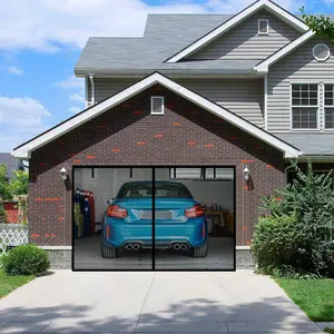Garage Door Screen with 4 Strapping Tapes for 1 Garage 9x7ft, Reinforced Fiberglass Mesh Door Screen with Closure, Durable Screen door curtain cover