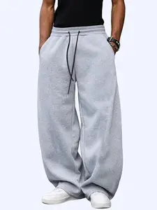 American Street Style Sweatpants, Ultra-Loose Wide Leg, Warm Fabric, Drawstring Design, Casual Athleisure Style Fall & Winter Wear, Athleisure Style Bottoms