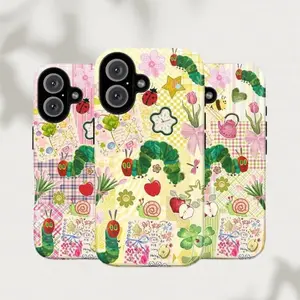 3 Styles Cute Green Caterpillar Phone Case Whimsical Floral & Fruit Aesthetic Design Compatible for iPhone 17 16 15 14 13 12 11 and for Samsung S21-S25 Perfect Gift for Woman