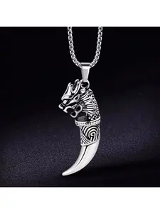 European and American retro wolf tooth pendant necklace for men, stainless steel chain, creative accessory, bold men's hip-hop sweater chain