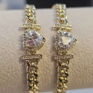 WW #1.   14K gold plated elegant diamond  heart bracelet  7.5 inch bracelet gift