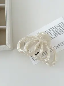 Handcrafted French Resin Hair Clip in Pearl Beige, Medium Size, Shell Pattern, Anti-Slip for Curly and Wavy Hair