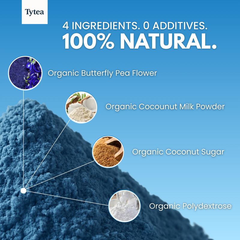 Tytea Coconut Blue Matcha Latte – Superfood Butterfly Pea Powder, 100g, Vegan & Antioxidant Rich, NOT Green Tea Matcha