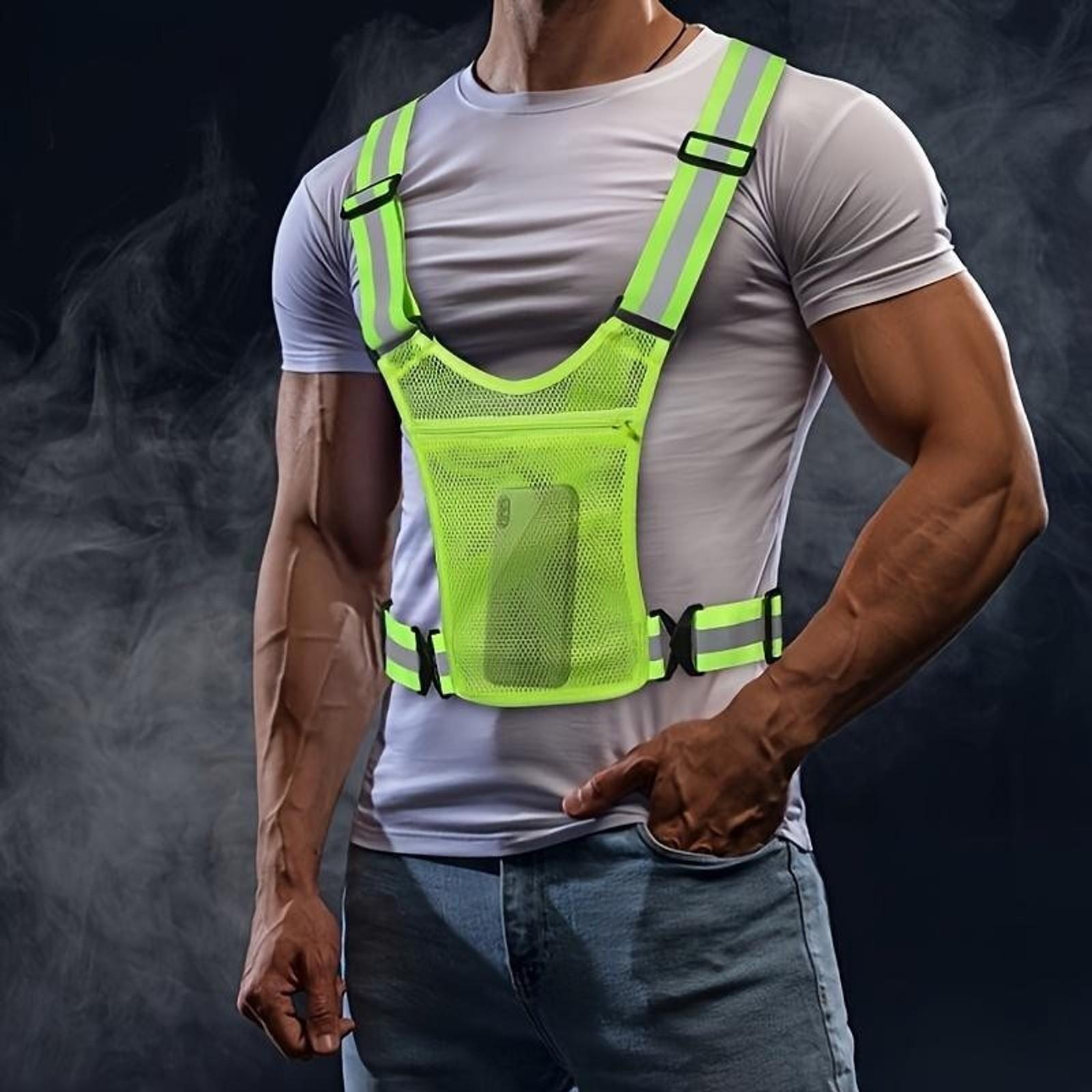 High-Visibility Reflective Vest, Lightweight Polyester Design with Pockets for Outdoor Running & Biking, Universal Secure Fit, Adjustable, Durable