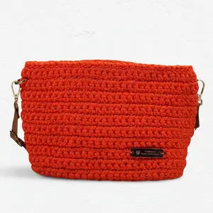Handmade Crochet Crossbody Bag in Orange – The Arwen | Polyester Cord Purse for Women