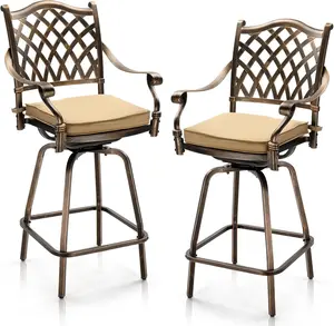 VINGLI Outdoor Patio Swivel Bar Stools Set of 2, All-Weather Cast Aluminum Bar Height Bistro Chairs, Counter Height Outdoor Barstools, with Cushions for Garden, Load Capacity: 380 lbs