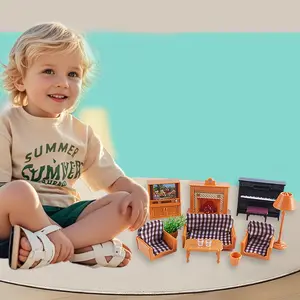 Kids Realistic Living Room Furniture Toy Set, Includes Sofa Chair Fireplace TV Piano Lamp, Role Play Miniature Model, Ideal Birthday Gift