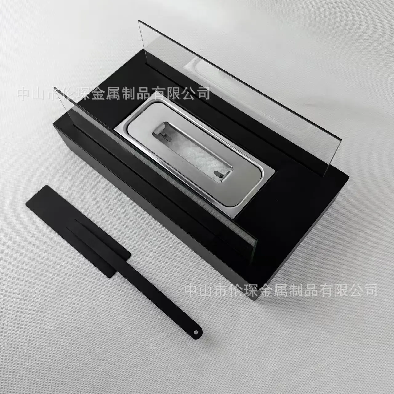 Black rectangular fireplace split groove