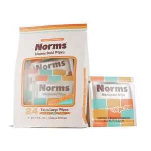 Norms Travel Hemorrhoid Wipes, Big Sheets Wipe Outs - 24 Individual Witch Hazel Wipes with Aloe, Clean, Soothe, and Cool, Postpartum Compress, Flushable Wipes, Plant Based & Paraben Free