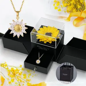 New artificial sunflower necklace, acrylic jewelry box gift set for Mother's Day and Valentine's Day
