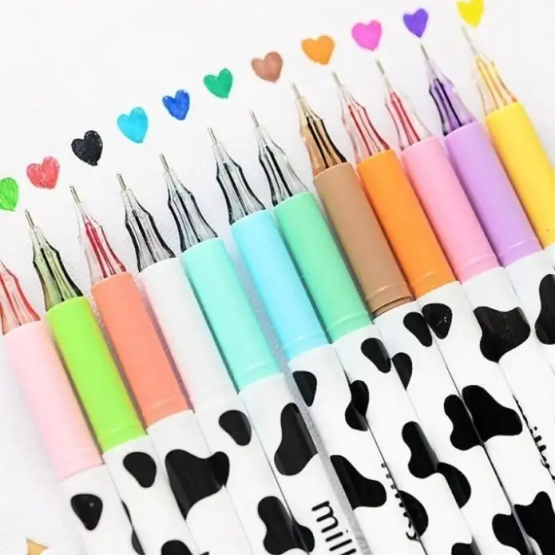 Cute Cow Pattern Gel Pen (12pcs/set), Colorful Writing Pen, Special Pen for Writing & Drawing Crafts, Stationery Supplies for School Office Home Use