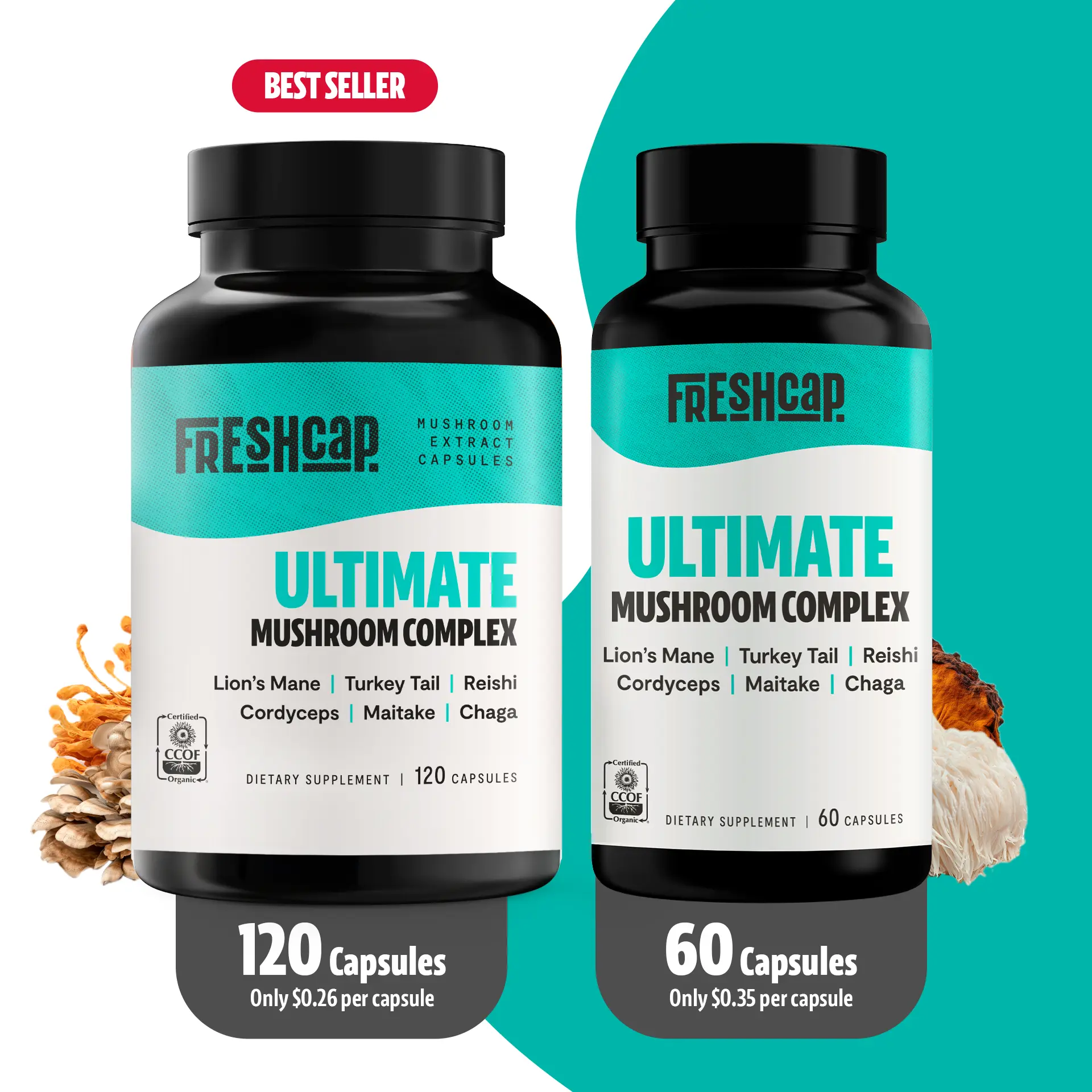 FreshCap Organic Ultimate Mushroom Supplement Nootropic Capsules 12,000mg, Helps Boost your Brain function for Memory and Help you Focus Immune Support Healthcare