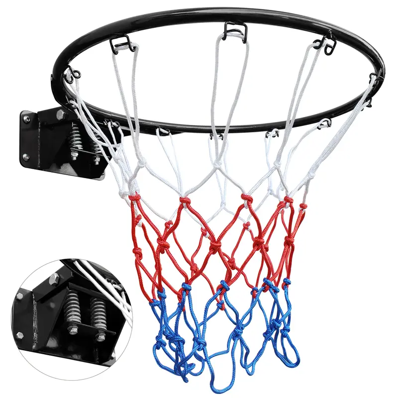 WKKEOM 18" Heavy-Duty Steel Frame Basketball Rim - Powder Coated Replacement Hoop with Nylon Net, Dual Springs Shock Absorption, Expansion Screws, Weather-Resistant Construction, Quick & Easy Installation, Black/Orange Options, for Indoor/Outdoor Use