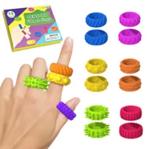 Sensory Toy Fidget Ring Set, Discreet Fidget Jewelry, 12-Piece Anxiety Relief Rings for Autism Adhd, Quiet Fidgets for Classroom Rewards Party Gifts