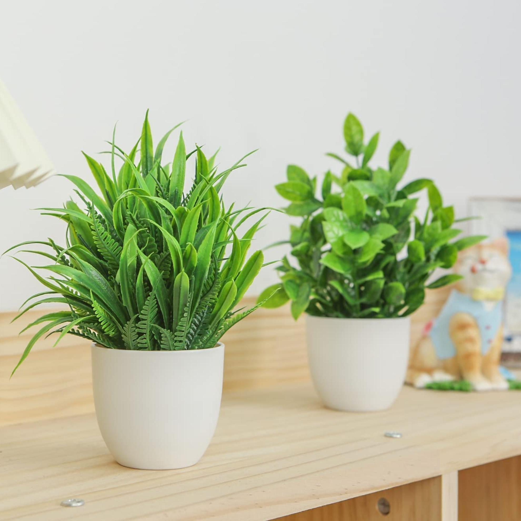 6.7-Inch Artificial Eucalyptus Potted Plants 4 Pack, Fake Eucalyptus in White Pots, Mini Faux Greenery for Home Office Desk Shelf Decor, Small Indoor Artificial Plants, Summer Decor & Housewarming Gifts