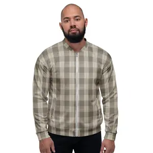 Unisex Bomber Jacket - Cream Plaid - Men