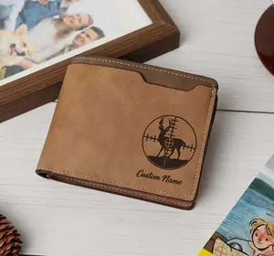 Deer Illustration with Nature-Inspired Lines Personality Handmade Wallet – Laser Engraved on Leather, Unforgettable gift for your lover, father
