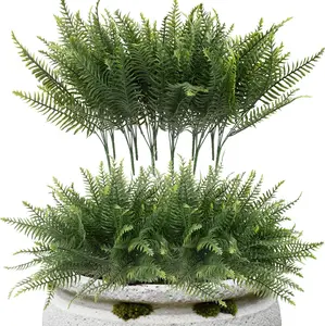 10/12 /16/20/24Pcs Fake Ferns for Outdoors UV Resistant Faux Fern Plants, Artificial Greenery Fern Stmes for Outside, Garden Porch & Patio Greenery Decor(Green)