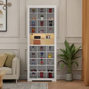 Loomie 69" Tall Shoe Storage Cabinet, Wooden White Shoe Rack with 27 Cubbies, 11-Tier Free Standing Shoe Organizer with LED Lights
