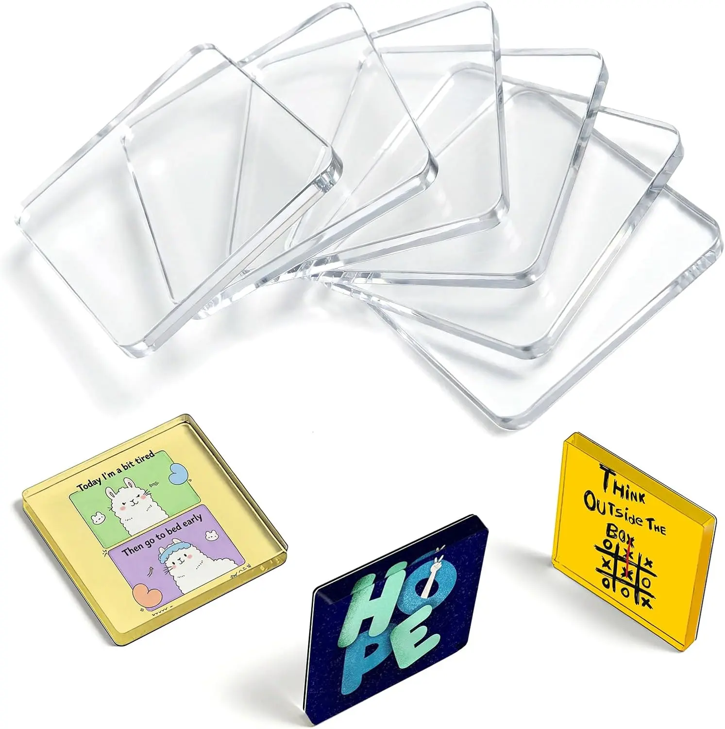6-Pack Single 2x2 Square Acrylic Magnetic Photo Fridge Magnets - DIY Craft Kit with Adhesive Backing, Blank Cards, Storage Box for Home Decor Gifts