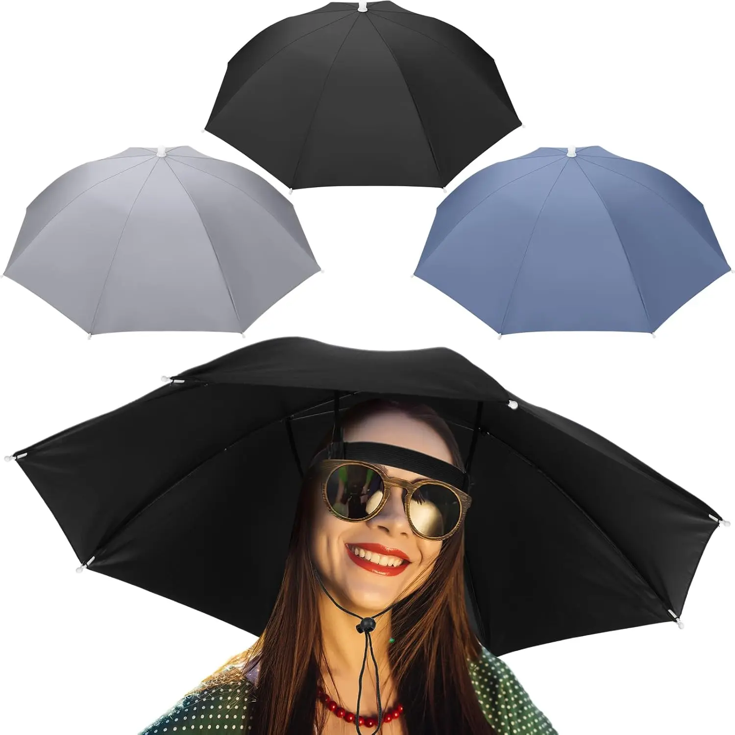 3 Pcs 27'' Adjustable Hands-Free Foldable Fishing Umbrella Hat - UV Protection, Waterproof, Sun Protection Wearable Canopy for Men, Outdoor Safe Headwear (Summer Fishing Use), Wearable Hands-Free Canopy Umbrellas, Sun-Proof Umbrellas