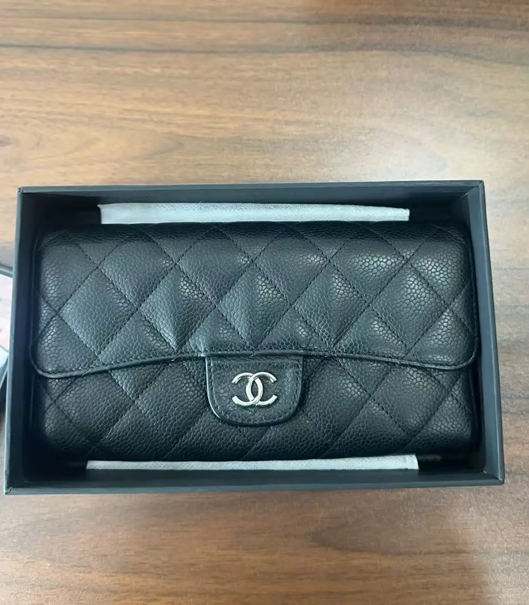 Pre-owned CHANEL france wallet H1 Black & Silver CF Caviar Leather SM06280019
