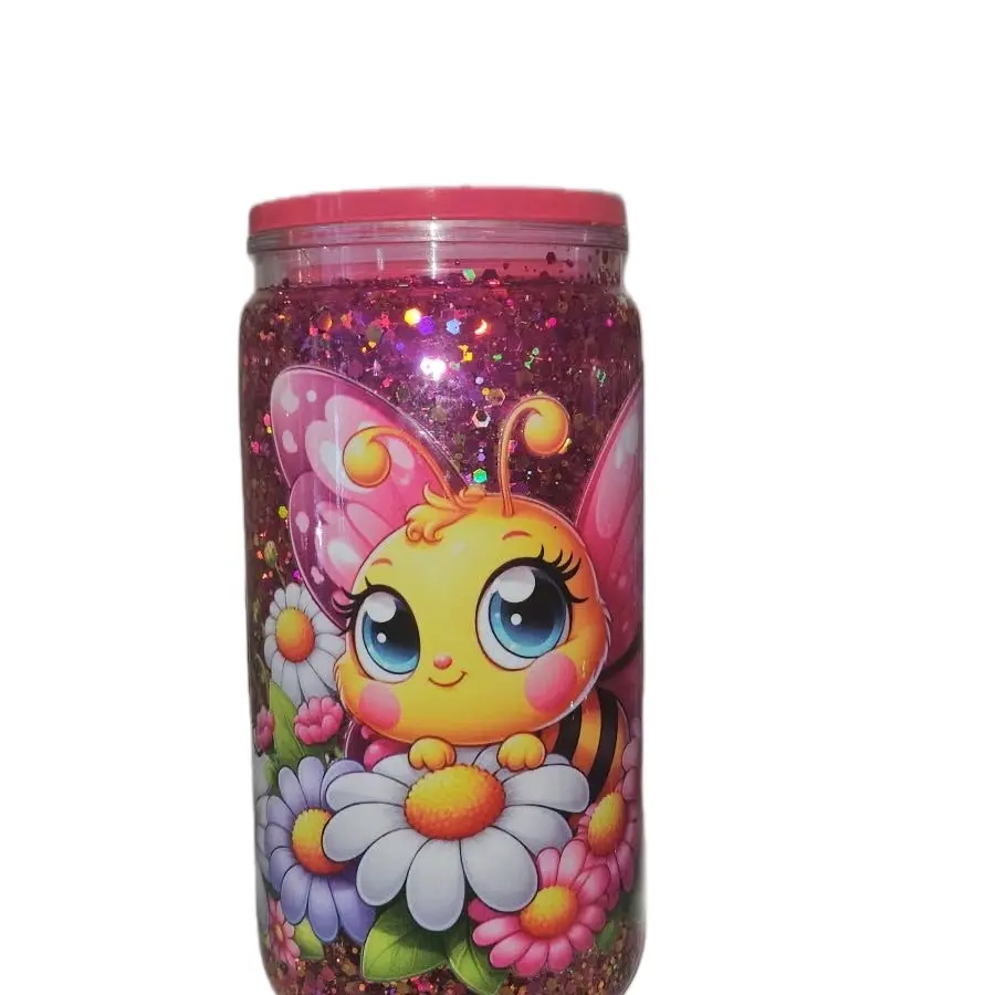 16oz Modern Acrylic Fairy Snow Globe Glass Water Bottle Tumbler - Customizable Design, Portable, Reusable, Washable for Decor Enthusiasts