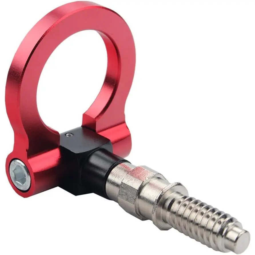 Aluminum Track Racing Front Rear Bumper Car Accessories Auto Trailer Ring Eye Towing Tow Hook Kit Red compatible with BMW 1 3 5 Series X5 X6 E36 E39 E46 E82 E90 E91 E92 E93 E70 E71 Mini Cooper, Billet Aluminum, Good Gifts For Women, 7.2'' Long, Foldable