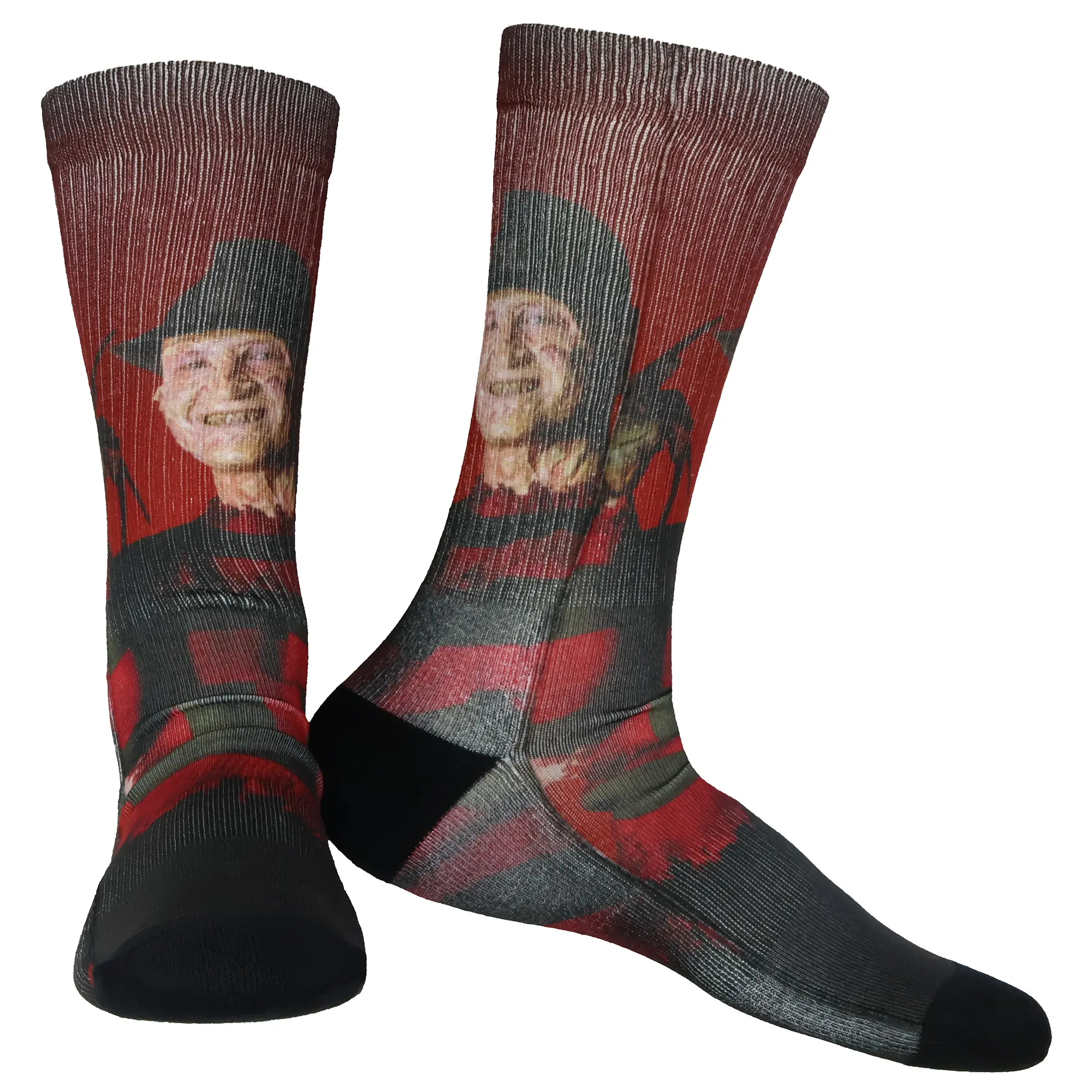 Men's A Nightmare On Elm Street Freddy Krueger Sublimated Crew Socks, Cotton-Spandex-Polyester Blend, Fits Shoe Sizes 8-12, Do Not Bleach, Smooth, Stretch