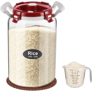 2.6 Gallon Glass Rice Storage Container with Airtight Lid & Handle - 20 lbs Large Glass Jar with Lid for Pantry, Kitchen - BPA Free, Wide Mouth, Clear Design for Flour, Pasta, Cereal Food Organization