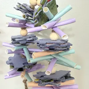 2 Bird Toys Conure Cockatiel Amazon Parrot - Colorful Tubes & Puzzle Pieces for Interactive Play