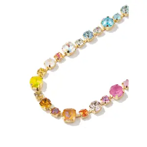 Rainbow Crystal Tennis Necklace, Gold Plated Colorful Gem Choker, Trendy Boho Statement Jewelry for Women, Party & Daily Wear,summervibes