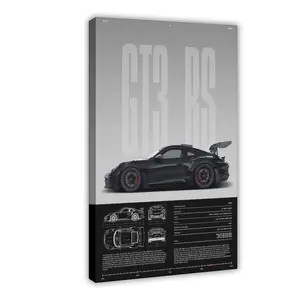 NBHYK Porsche 911 GT3 RS Super Car Posters for Boys Room Racing Car Wall Art for Men Guys Sports Car Wall Decor Abstract Pattern Print Eco-Friendly Material