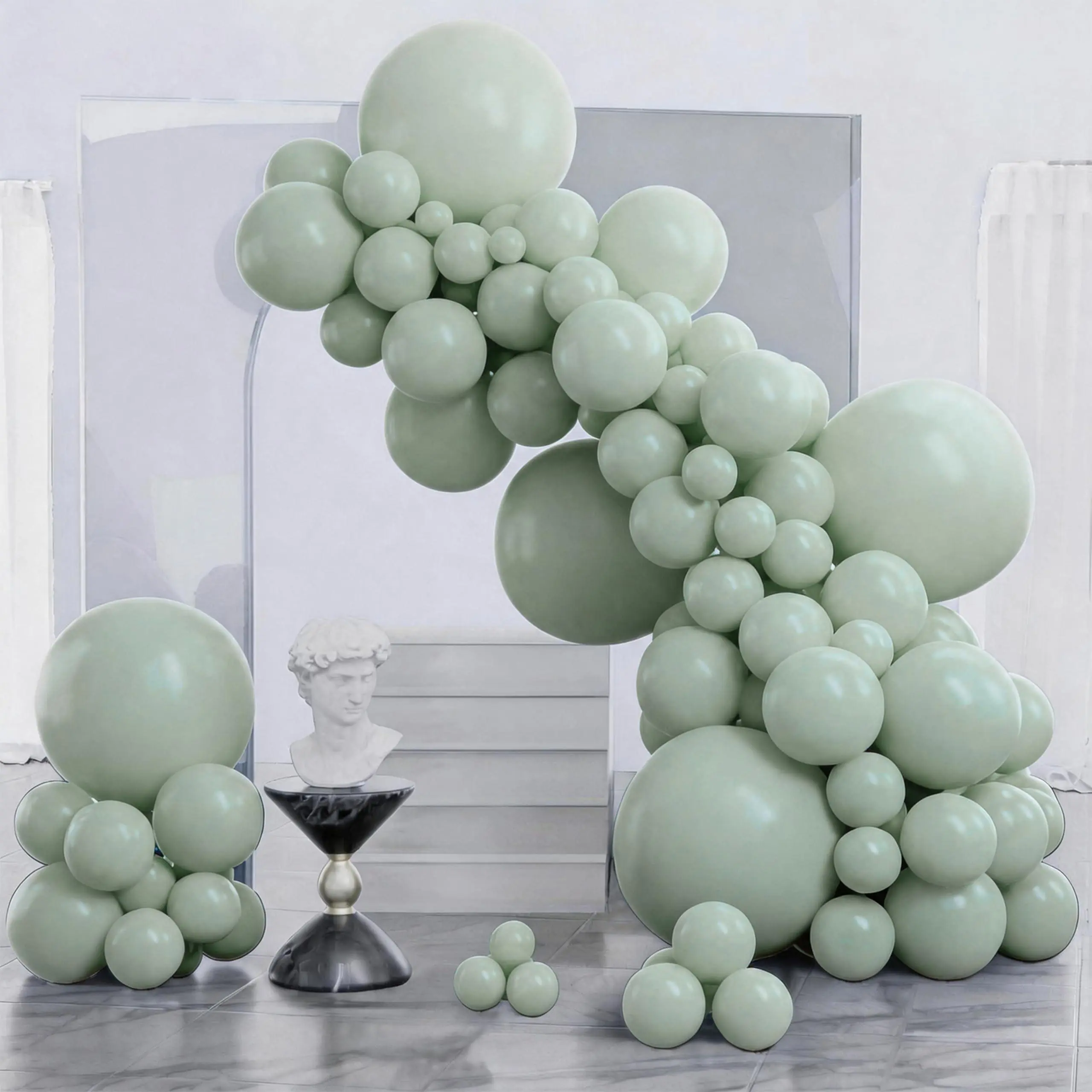 PartyWoo Round Multi-Size Dusty Green Balloons, 140pcs (18in,12in,10in,5in) Sage Olive Eucalyptus Boho Set for Birthday Parties Decorating, Jungle Dinosaur Theme Graduation Supplies Green-F35