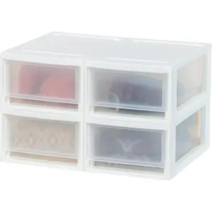 6 Qt. Plastic Drawer Storage Organizer Stacking Drawers, 4-Pack, Stackable Unit with Sliding Drawer for Clothes Bedroom Kitchen Under Sink Pantry Craft Room Bathroom Dorm Office, White