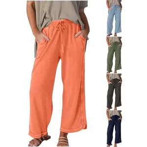 Women's Casual Wide Leg Sweatpants High Waist Baggy Acid Wash Pants Drawstring Athletic Palazzo Pants with Pockets