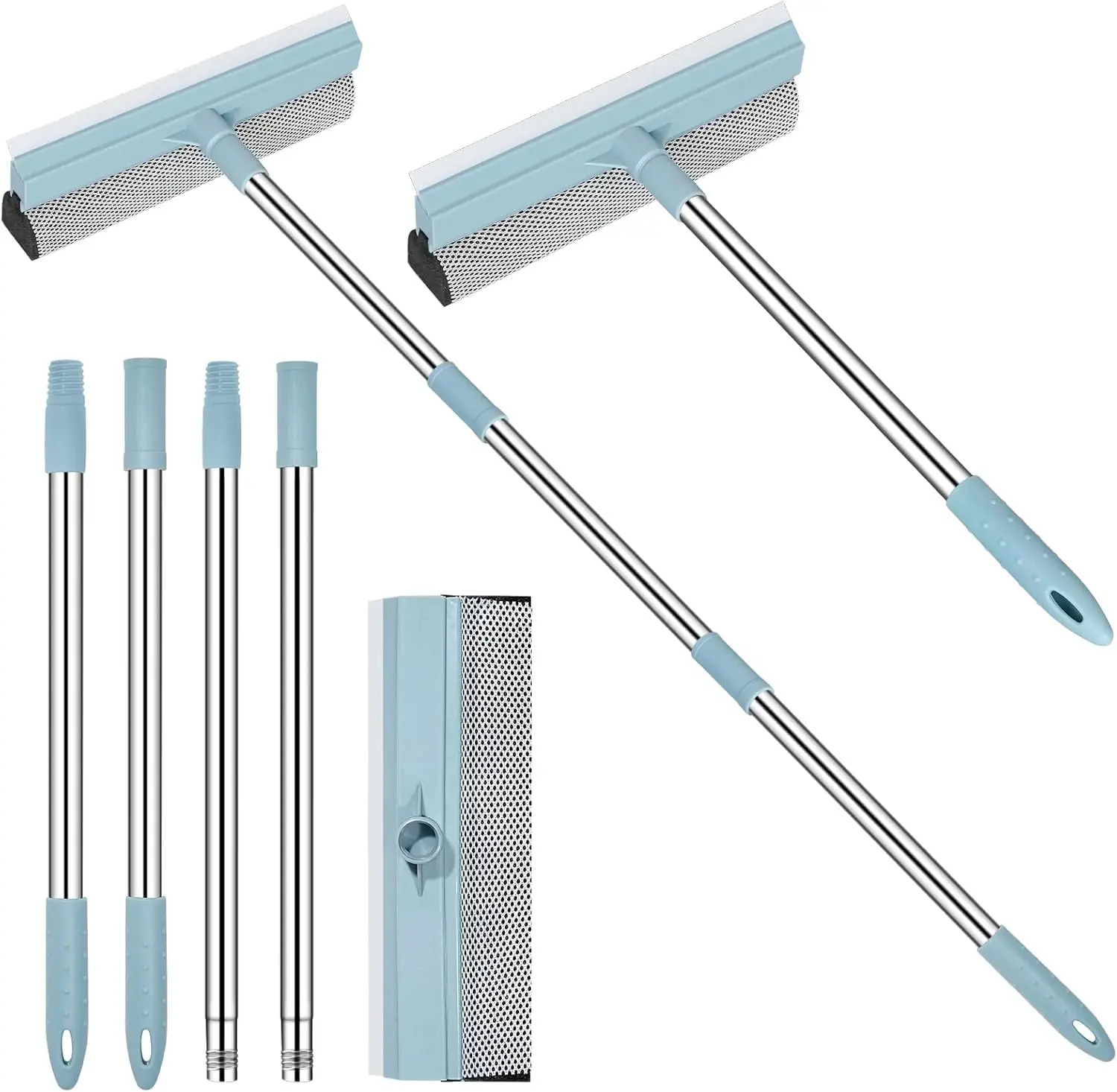Window Squeegee for Home, 2-In-1 Window Cleaner Tool with Rubber Blade and Spong