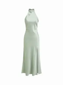 Satin Halter Neck Wrap High Rise Mermaid Maxi Dress