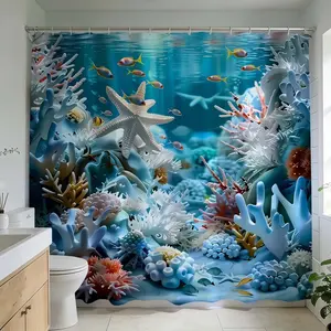 1 Pc Ocean Coral Reef Pattern Bathroom Transformation, Bathroom Accessory, with Vibrant Marine Life Motif Ideal for Modern Bathroom Design and Renovation to Enhance Home Aesthetics Perfect for Creating a Relaxing Underwater Ambiance