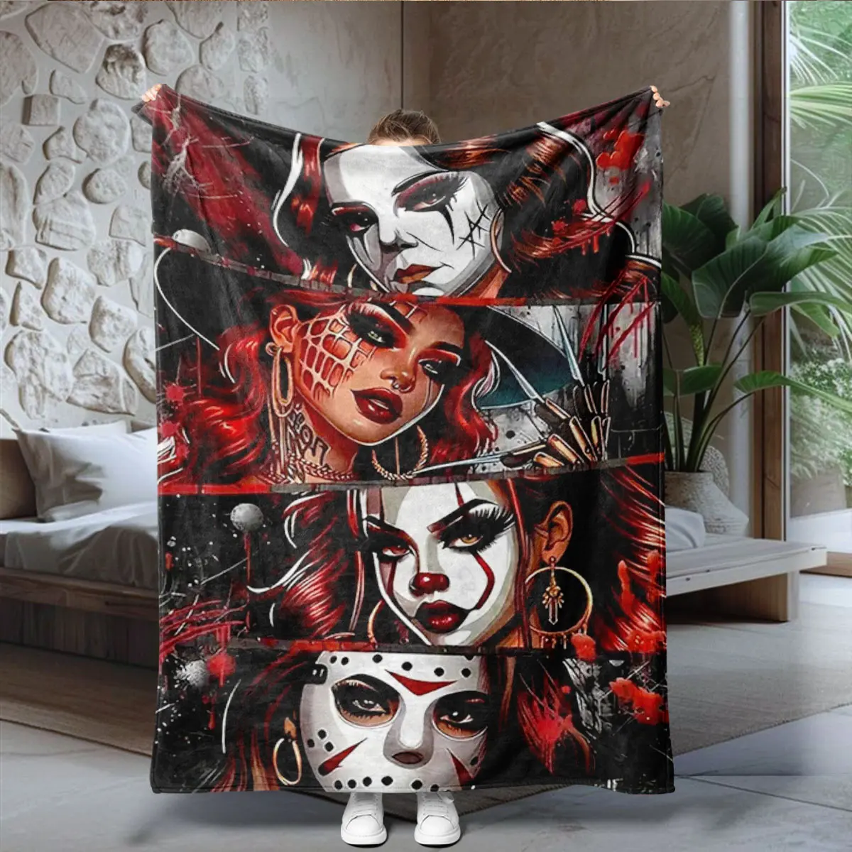 Dark Clown Blanket Interwoven Rebel Aesthetic Soft Anti-Tear, Prehistoric Life Design, Perfect for Bed Sofa Travel Office Decor
