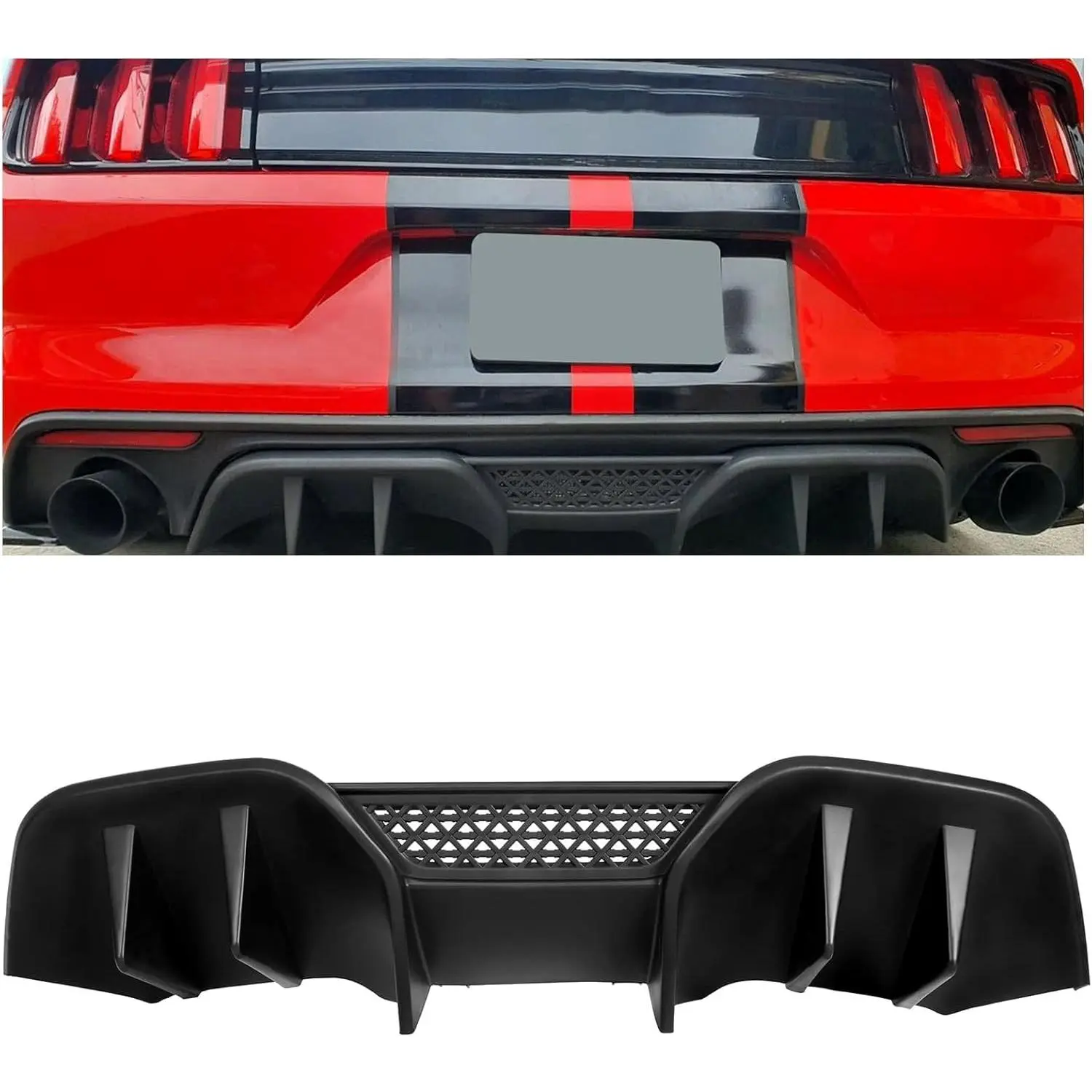 KQQIO Rear Bumper Lip Diffuser for 2015-2017 Ford Mustang - RTV2 Style PP Plastic Lower Valance Chin Wing Splitter, Vehicle-Specific Bumper Protection, Vehicle-Specific Fit