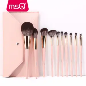 MSQ Set of 10 Makeup Brushes with Pouch High - Quality Fiber Bristles Super Soft Multi - Functional for Concealer Eye Shadow Foundation Lip Shade Contour Powder Ideal for Makeup Application Portable Two-in-One Foundation Brush